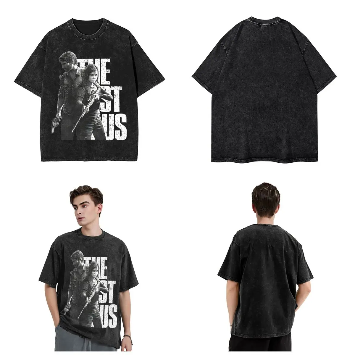 The Last Of Us Cool Black Merch Washed T Shirts Men Women Streetwear Hip Hop T-Shirts Summer Tees Tops Short Sleeve