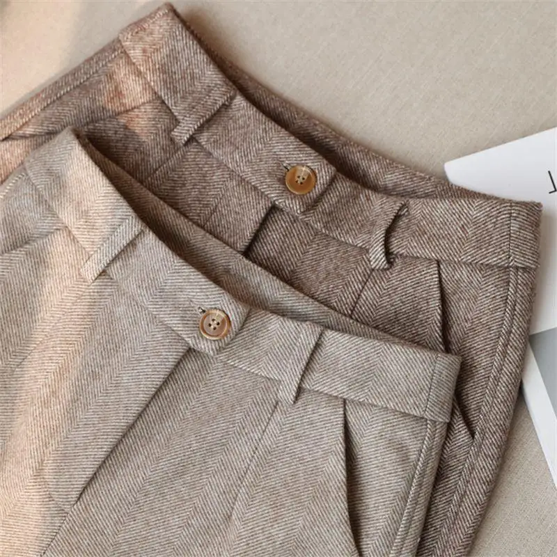XIZOU Woolen Pants Women's Harem Pencil Pants 2025 Autumn Winter High Waisted Casual Suit Pants Office Lady Women Trousers