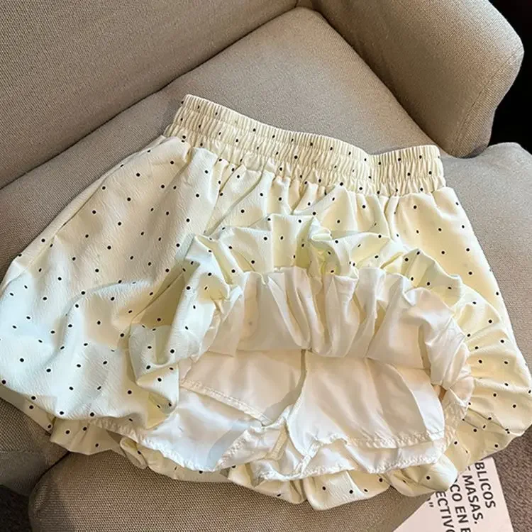 Sweet polka dot flower bud skirt half skirt for women summer high-waisted A-line puffy skirt petite anti-exposure pleated skirt