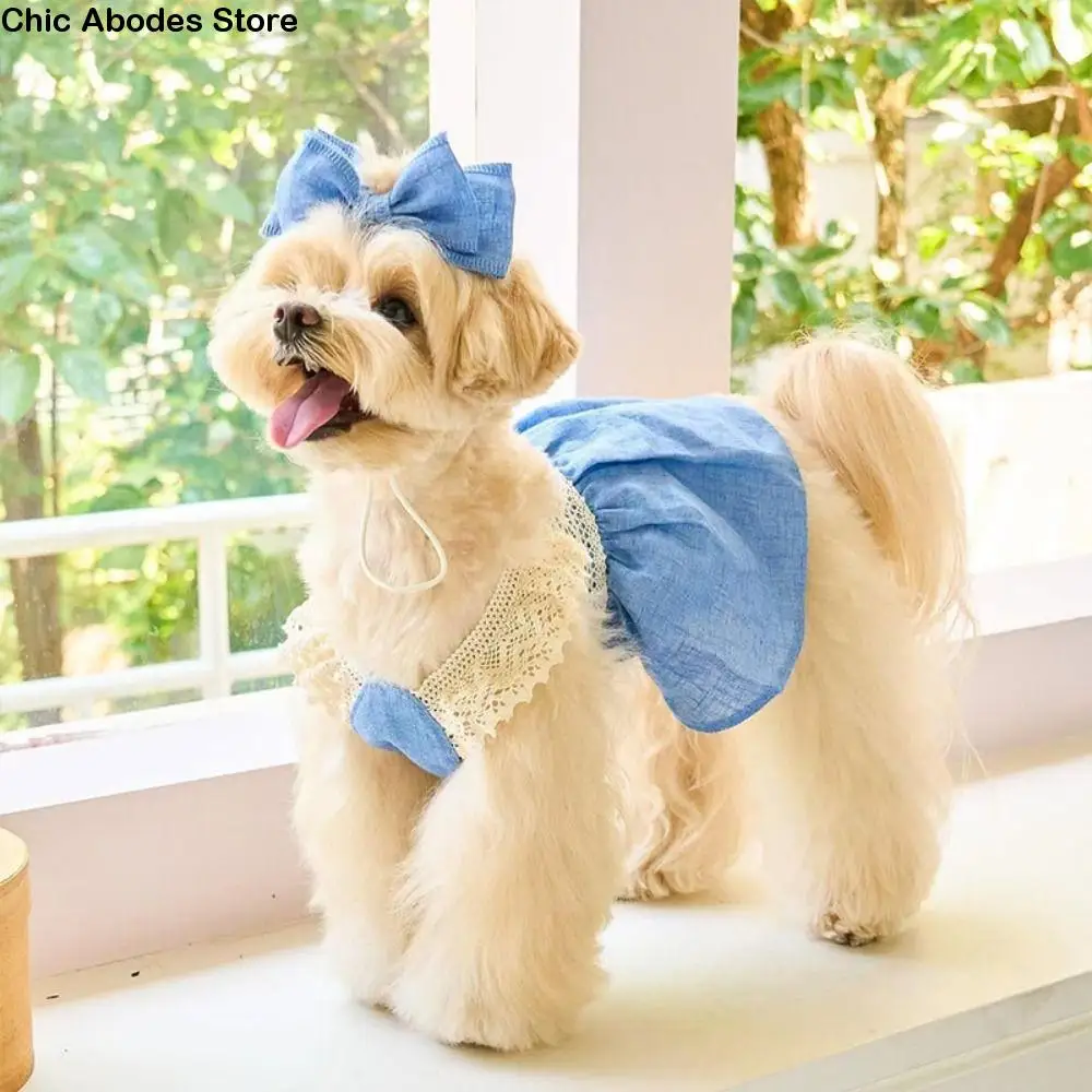 

Pet Supplies Lace Pet Lace Denim Dress Breathable Thin Pet Clothes Soft Comfortable Cat Princess Skirt Kittens