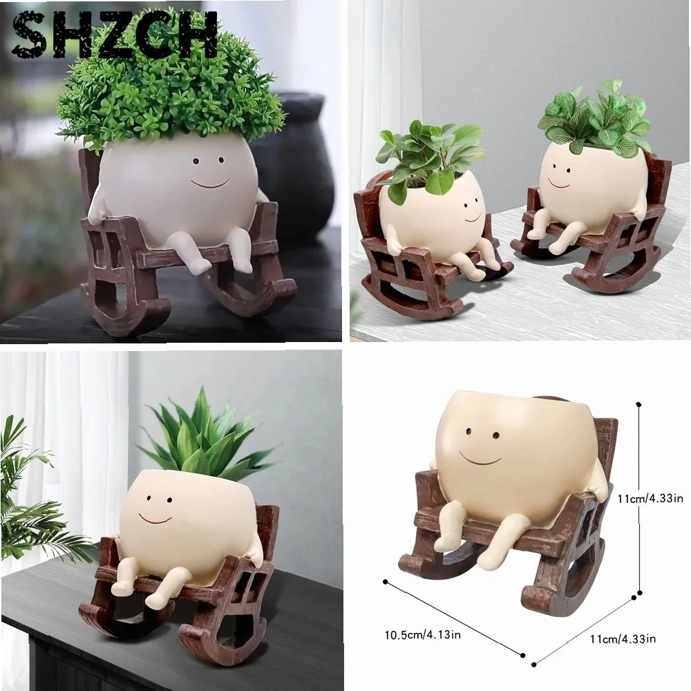 Mini Rocking Chair Flower Pot Resin Patio Decorative Succulent Planter Flower Garden Craft Ornament Ideal Home Gardening Decor