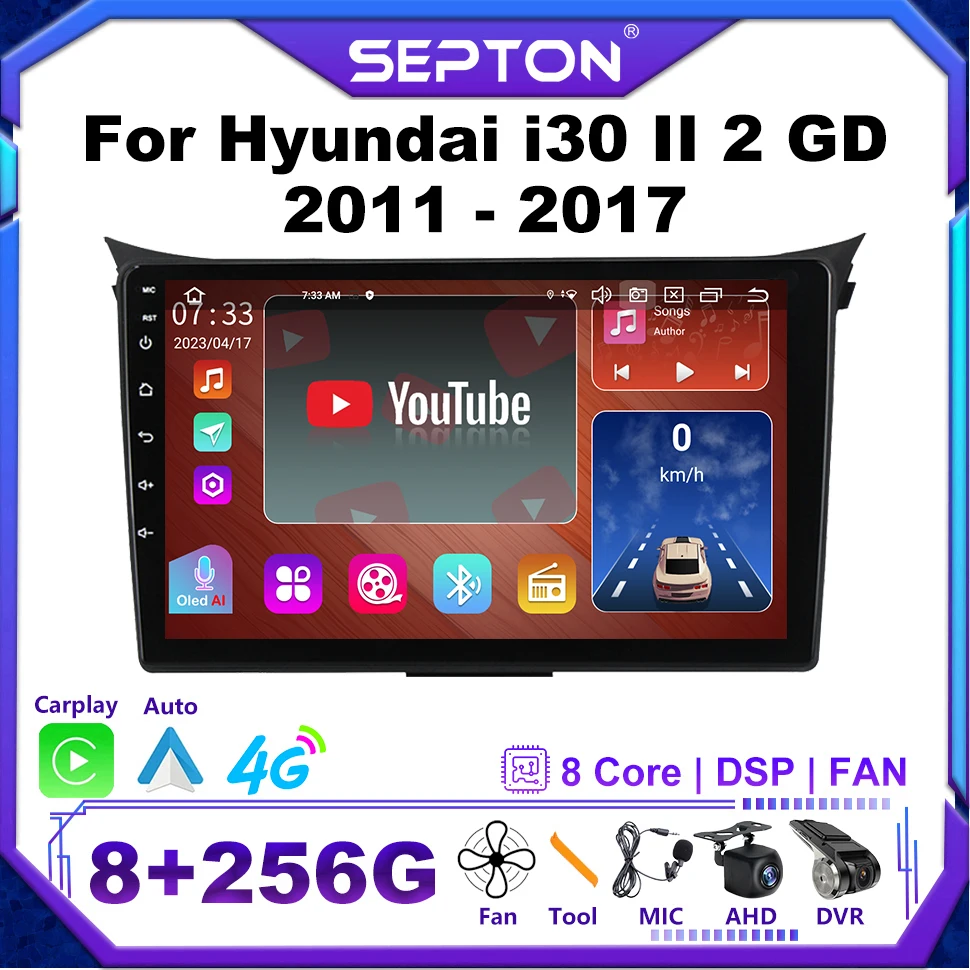 

SEPTON Android 12 Car Radio for Hyundai I30 II 2 GD 2011 - 2017 Multimedia Player Navi GPS 4G 8+256G Head Unit 8core Carplay