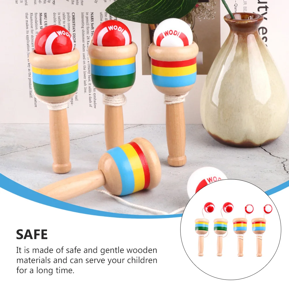 4 ชิ้นถ้วย Kendama ของเล่นเด็กสร้างสรรค์ปริศนาของเล่นไม้การประสานมือและตาของเล่น kendama ถ้วยของเล่นถ้วยและเกมบอล