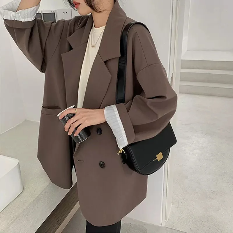 Coffee Color Suit Coat Female Autumn Winter 2022 New Casual Everything go With Lnternet Celebrity Fried Street Loose Small Suit