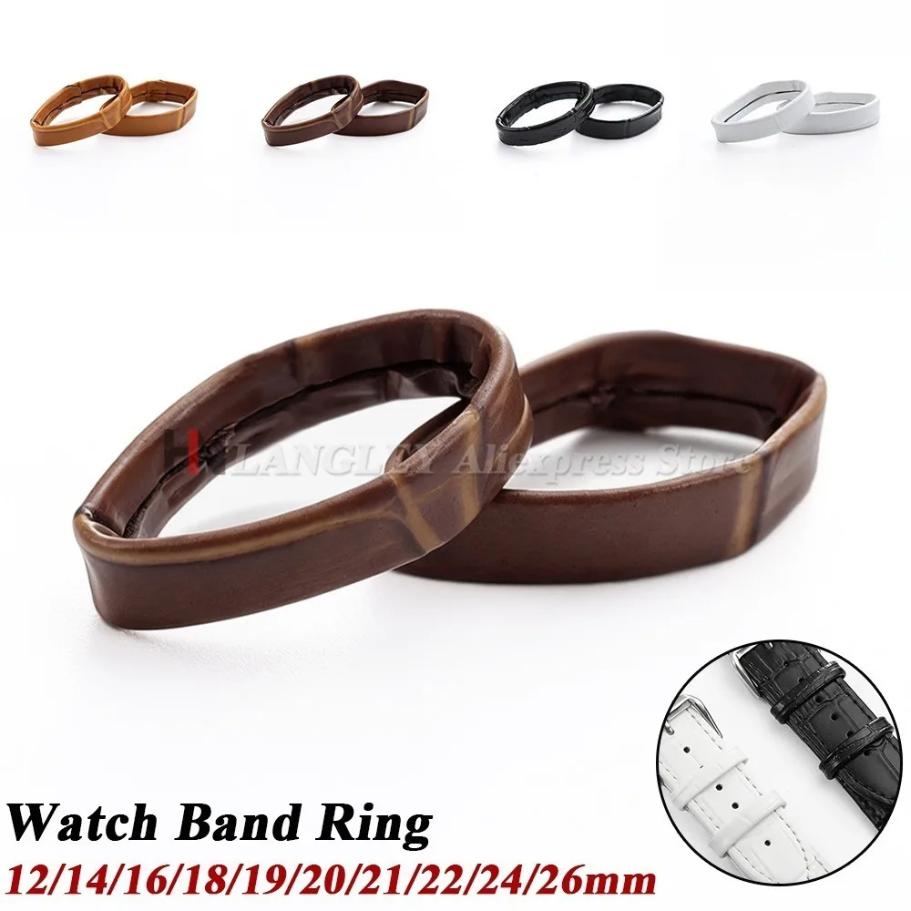 2pcs Leather Watch Band Keeper Strap Locker Ring Black Brown Holder Loop Bracelet Retainer 12mm/14mm/16mm/18mm/20mm/22mm/24mm