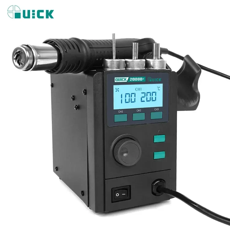محطة لحام سريعة 2008D + مسدس هواء ساخن محطة إعادة العمل LCD شاشة ديجيتال الهواء الساخن لحام محطة الحرارة بندقية مصلحة الارصاد الجوية PCB إصلاح