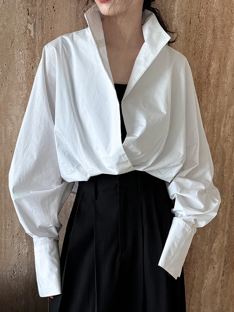 

Oversized Stand Collar Batwing Sleeve Shirt Women Autumn Cotton Fashion Tops Blouse Female Loose Casual Shirts Streetwear 2025