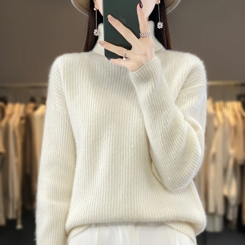 

Cashmere Sweater Winter Thickened Women's Sweater Solid Color Basic Sweater Women's Pullover Long Sleeve 100% Wool Knit Top