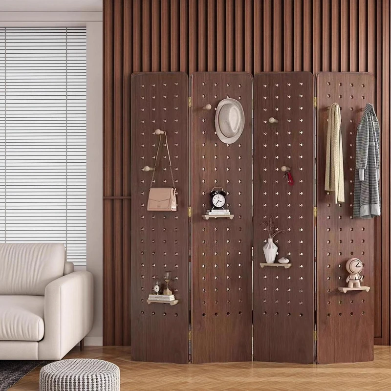 

Floor-to-ceiling screen vertical solid wood holeboard foldable screen partition wooden folding screen shielding rack Living Room