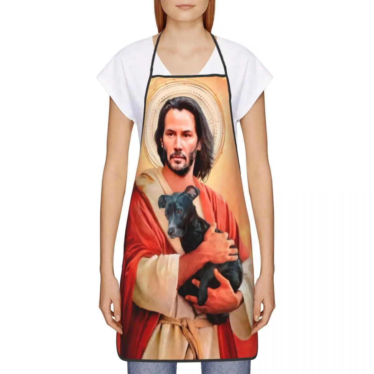 Custom Unisex Jesus Saint Meme Keanu Reeves Bib Apron Adult Women Men Chef Tablier Cuisine for Kitchen Cooking Baking