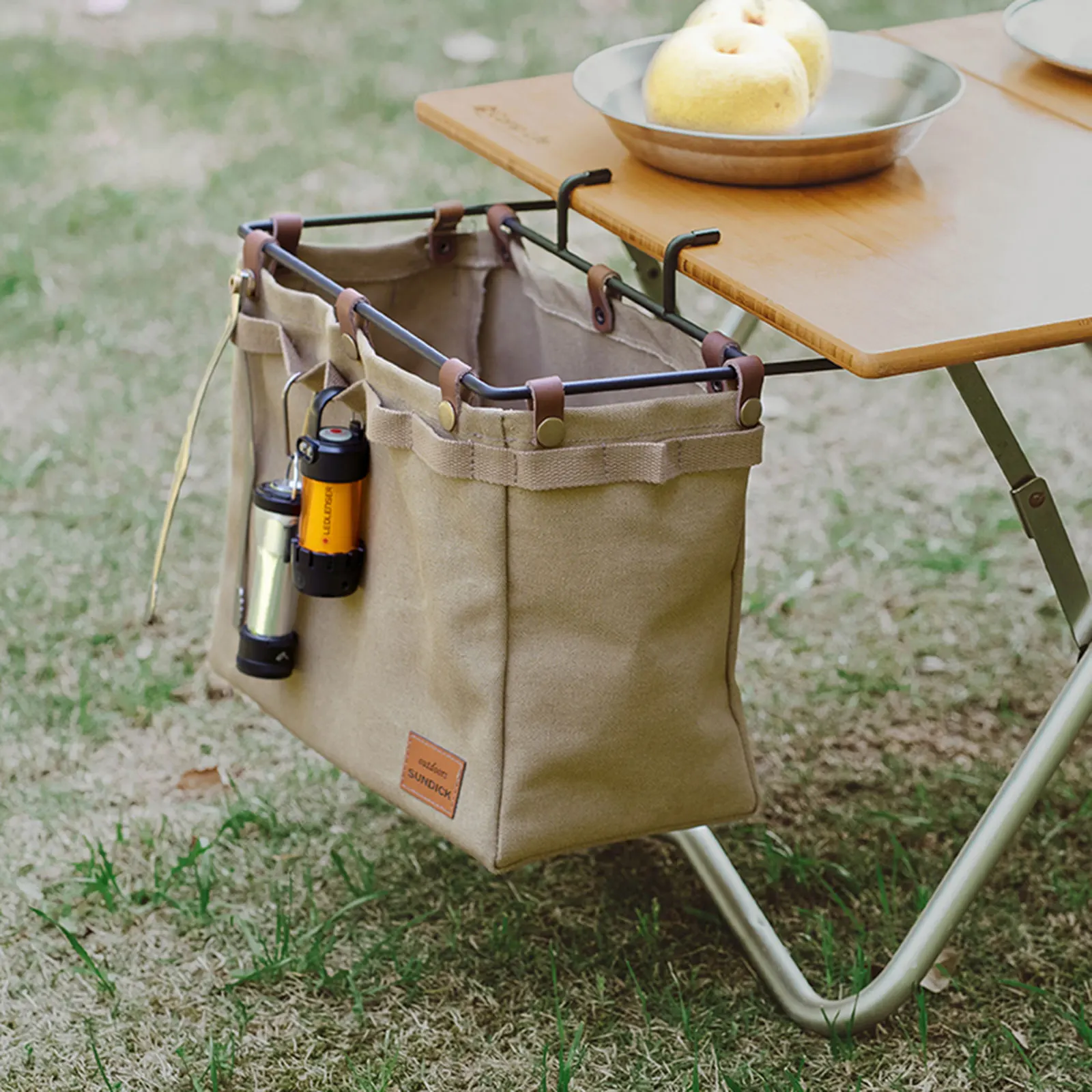Camping Table Side Storage Bag Chair Armrest Storage Bags Multifunctional Folding Canvas Bags Picnic Tableware Organizer Bag