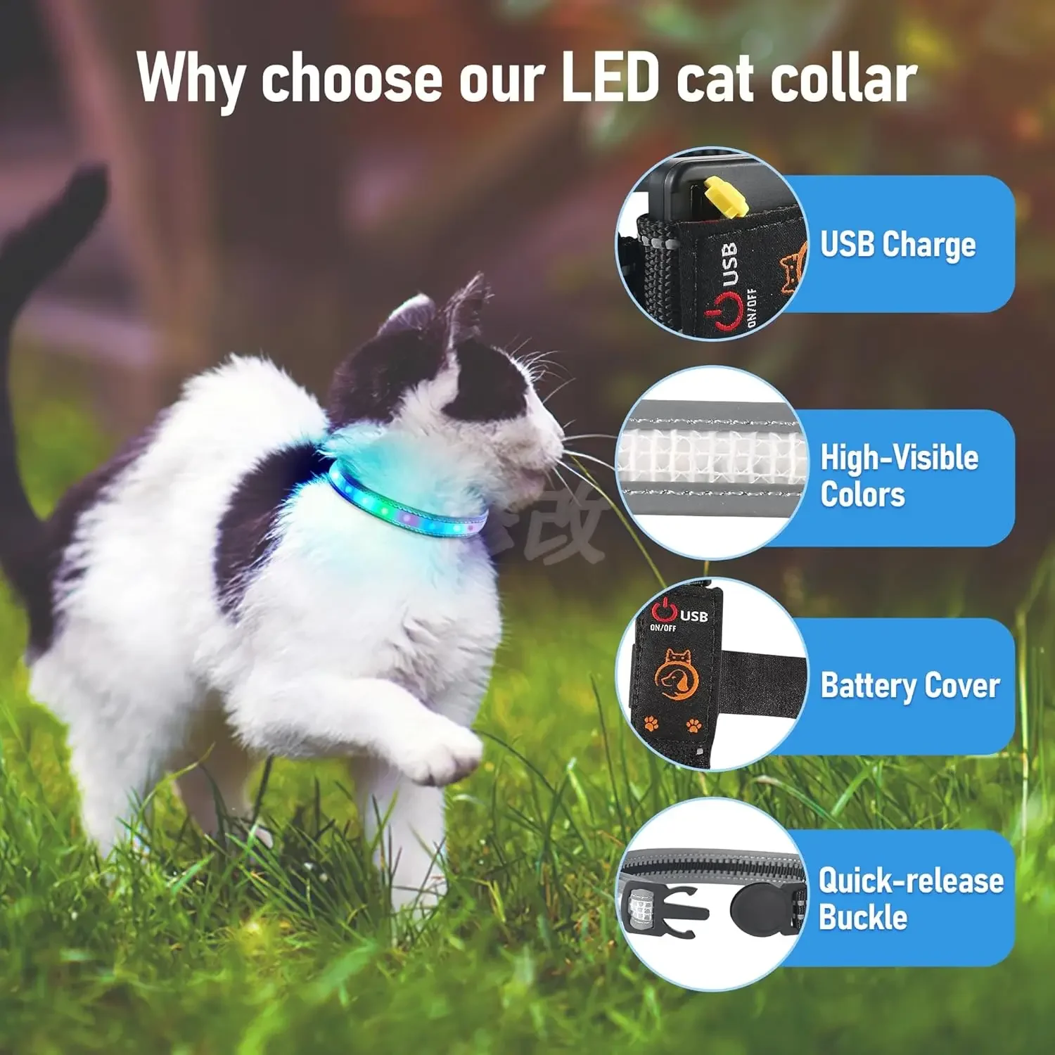 Light Up Dog Cat Collar Rechargeable Waterproof Led Cat Collar with Remote Glow in Dark Led Cat Collar Dog Lights Night Walking