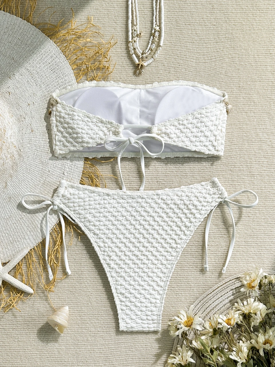 

Sexy Two-Piece Bikini Swimwear Pure Color Starfi ell Strap Design Swimming Suit Triangular Bikini with Chest Pad No Steel...