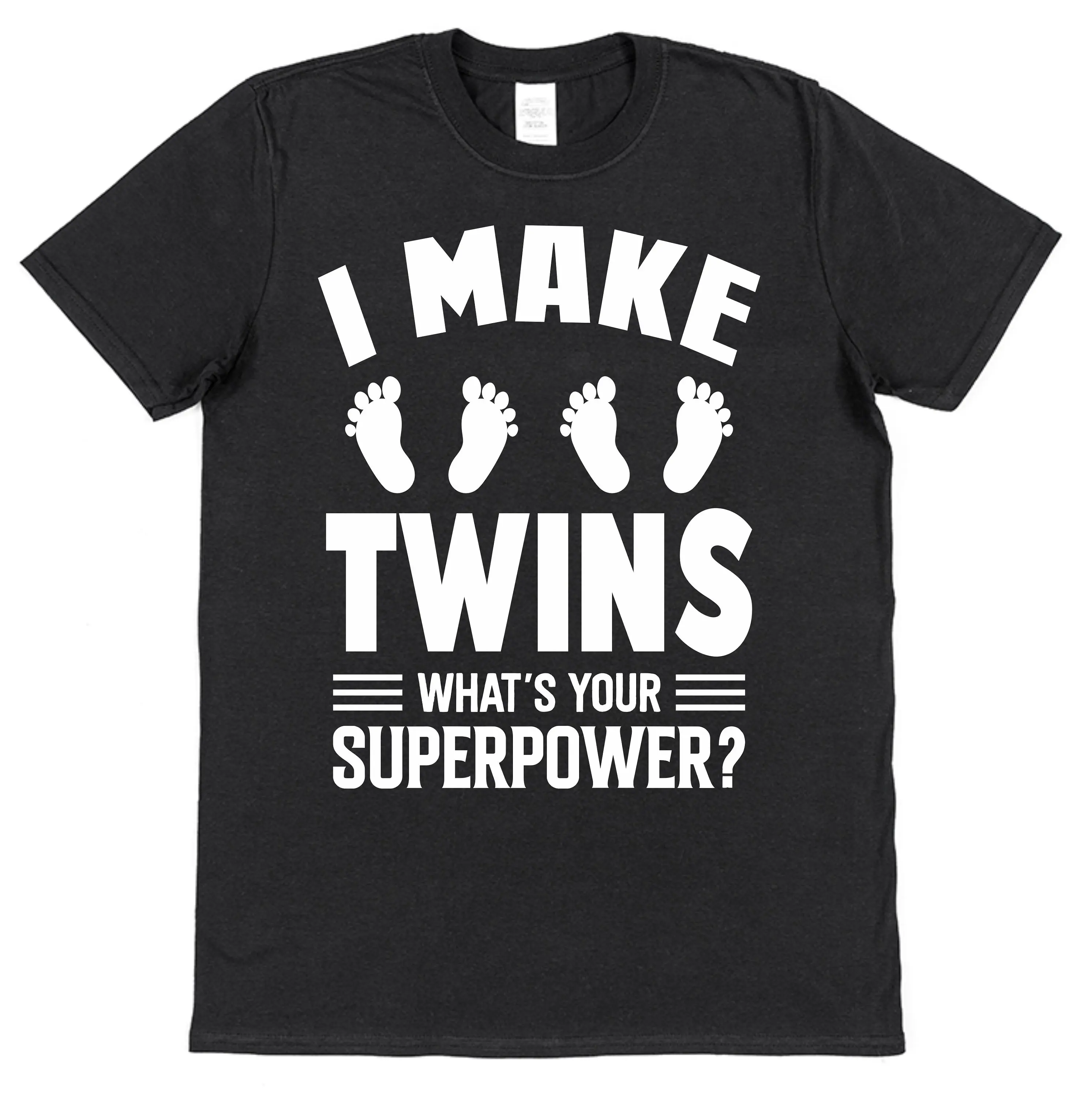 I Make Twins What's Your Superpower Dad T Shirt for Daddy of Slogan New to Be Father Twin Babies