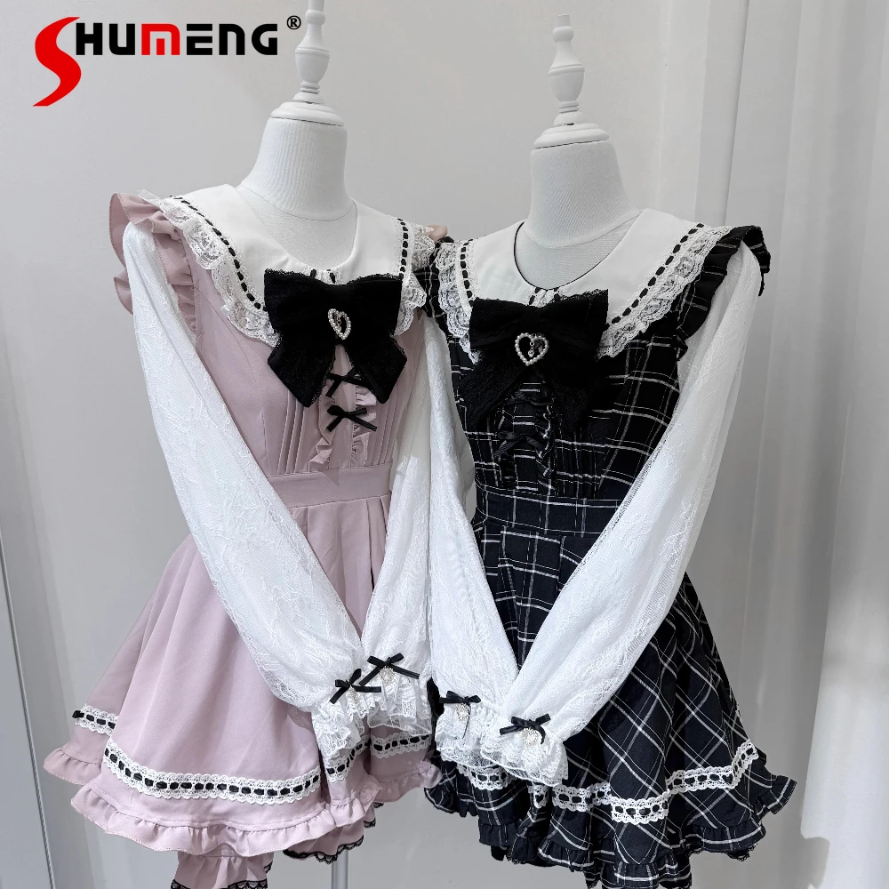 

Original Japanese Mines Style Sweet Lolita Dress Set Lace Splicing Doll Collar Long Sleeve Dress Shorts Two Piece Set Women 2026