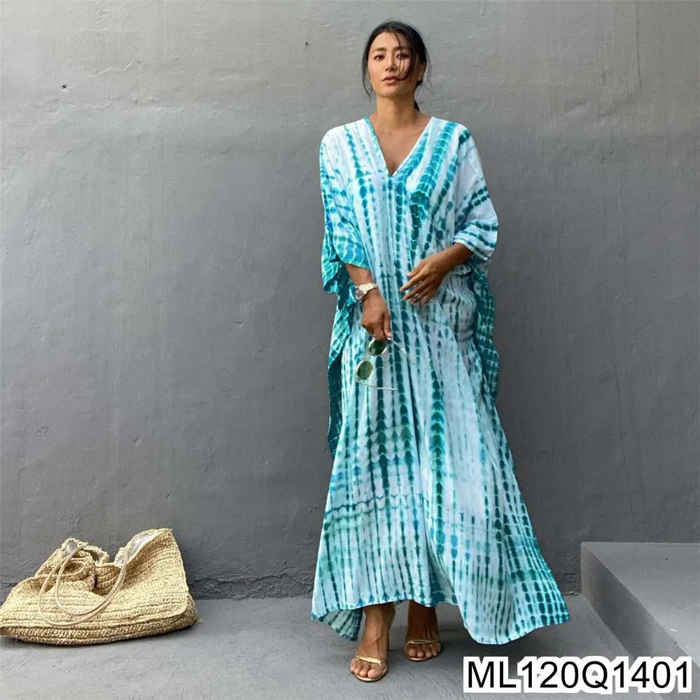 2025 New Beach European and American Smocks, Loose Tie-dyed Long Gowns, Vacation Smocks, Sun-protective Clothing ML120Q14