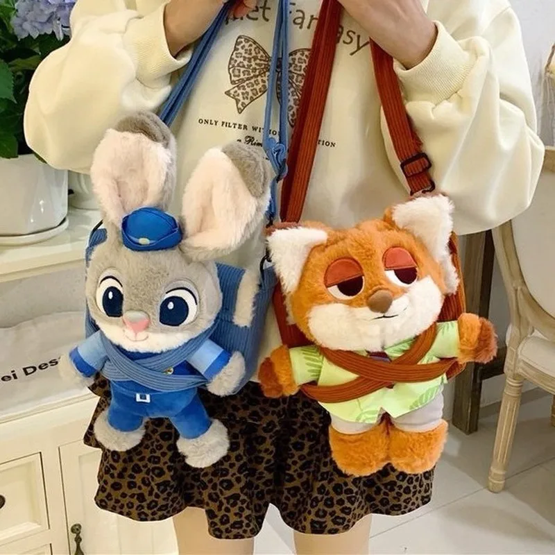 Zootopia Judy and Nick Plush Crossbody Bag Cartoon Character Doll Backpack for Women Girls Cute Animal Figure Purse