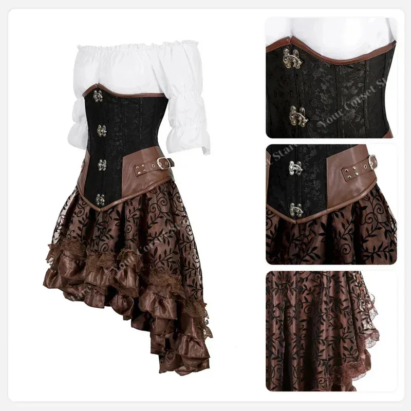 Sky06 Steampunk 코르셋 드레스 플러스 사이즈 르네상스 블라우스 중세 steampunk 의상 여성 고딕 코르셋 underbust 해적 66liU &