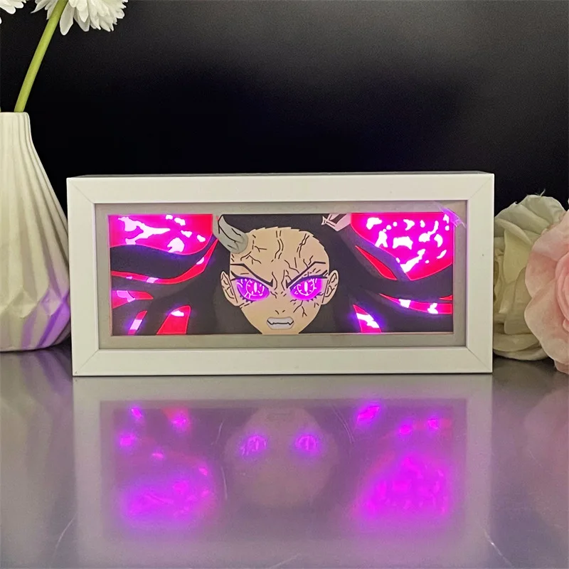 Kimetsu No Yaiba Paper Cut Shadow Box For Home Decoration Manga Table Desk Lamp Anime Light Box Nezuko Kamado Demon Slayer