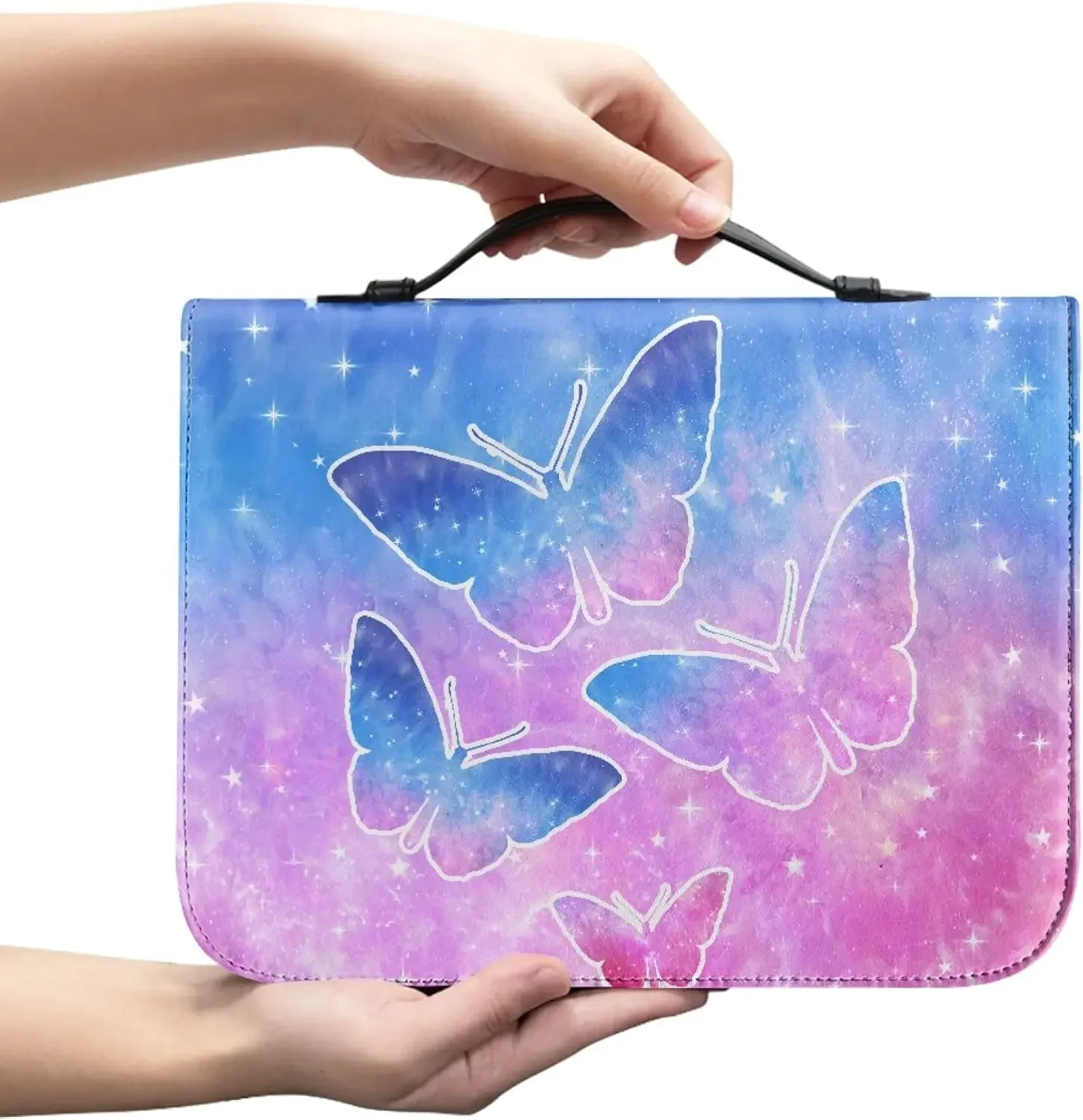 Flowers Butterfly Print Leather Bible Storage Bag for Women Men Handle Handbags Bible Hymns Bible Cover Case Carrying Bag