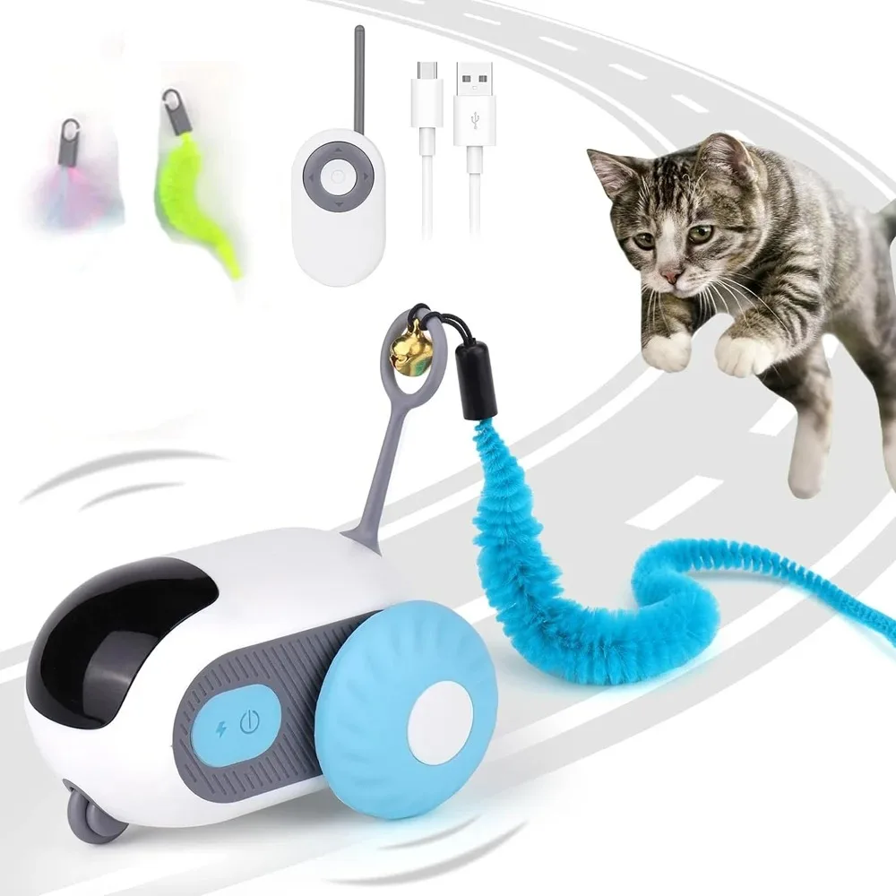 Jouet intelligent pour chat, interactif, mobile automatique, voiture électrique à distance, Version améliorée, jeu d'entraînement pour chaton Rechargeable