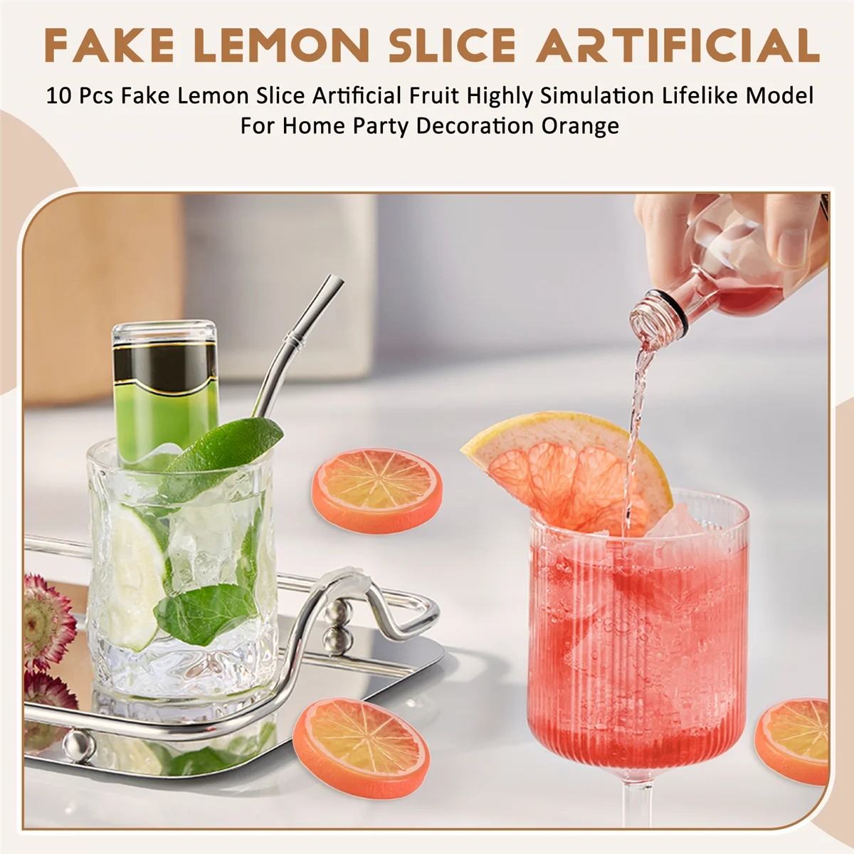 MHWY 10 Pcs Fake Lemon Slice Artificial Fruit Highly Simulation Lifelike Model for Home Party Decoration Orange