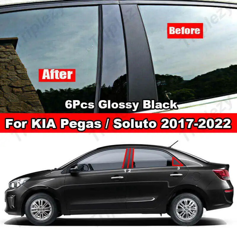 

6Pcs Car Window Door Column BC Pillar Post Cover Trim For KIA Soluto Pegas 2017-2022 Glossy Black Sticker Styling Accessories