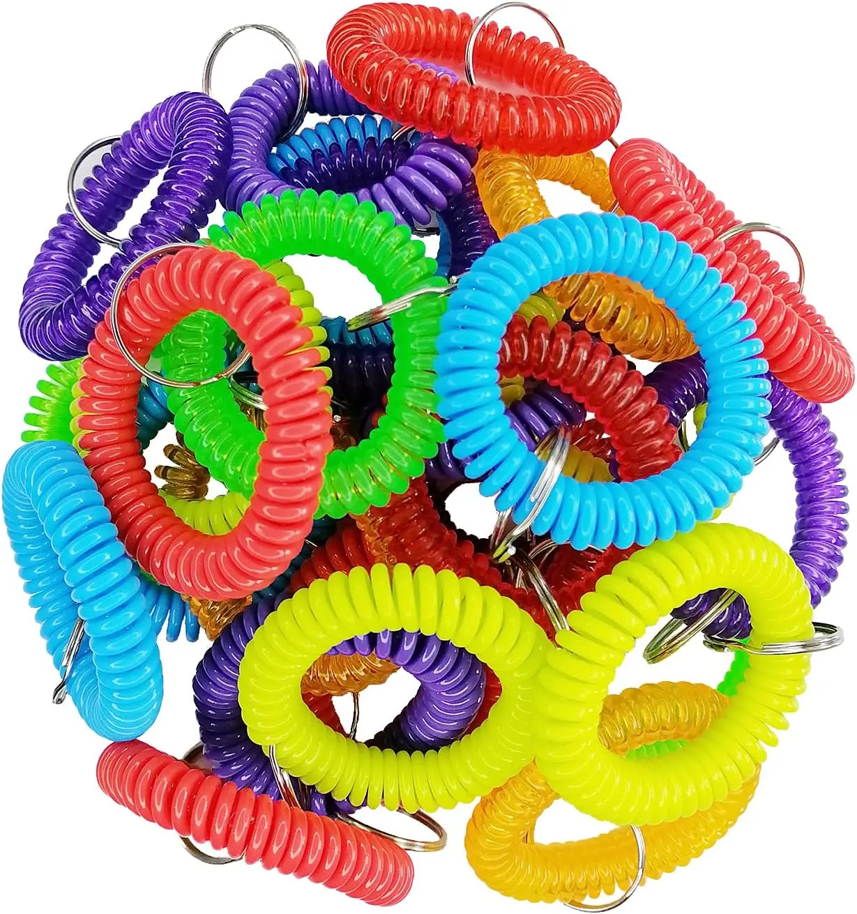 

40 PCS Multicolor Spiral Bracelet Key Chains - Stretchable Wrist Coil Bands for Sports, Gym, Office, Party Favors