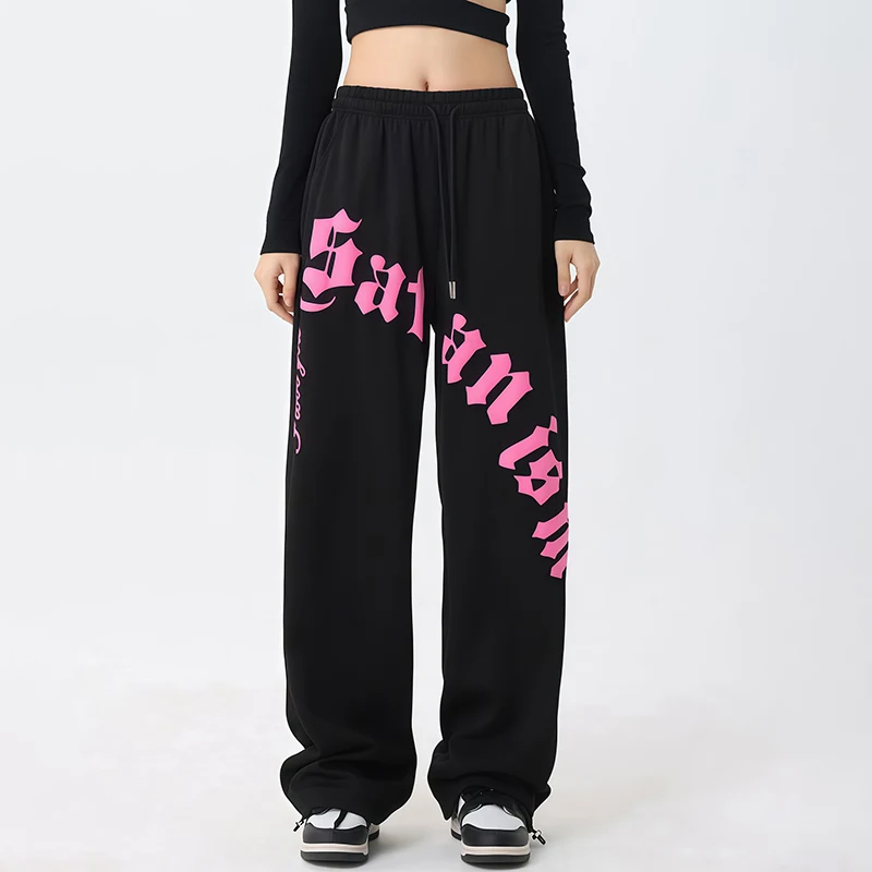 الهيب هوب إلكتروني طباعة Sweatpants للنساء مرونة عالية الخصر بنطلون خمر Y2k بنطلون مريح فضفاض بنطلون رياضي