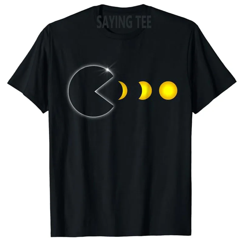 Total Solar Eclipse Funny Gamer Eating Solar Men Boys Kids T-Shirt The Moon Passes Over The Sun Creating A Dark Sky Graphic Tees