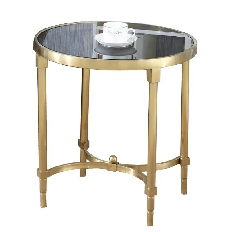 Simple modern corner coffee table, stainless steel titanium round glass corner table