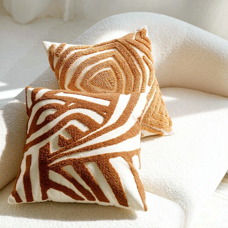 Boho Geometric Cushion Cover 45x45cm Tufted Plush Throw Pillow Case Abstract Minimalist Decorative Sofa Pillow for Living Room 3