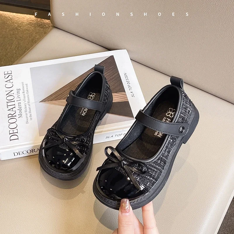 Moda dziecięca Dziewczęce skórzane buty Eleganckie patchworkowe buty księżniczki na co dzień Grube dno Wiosna Jesień Dziecięce buty Mary Jane