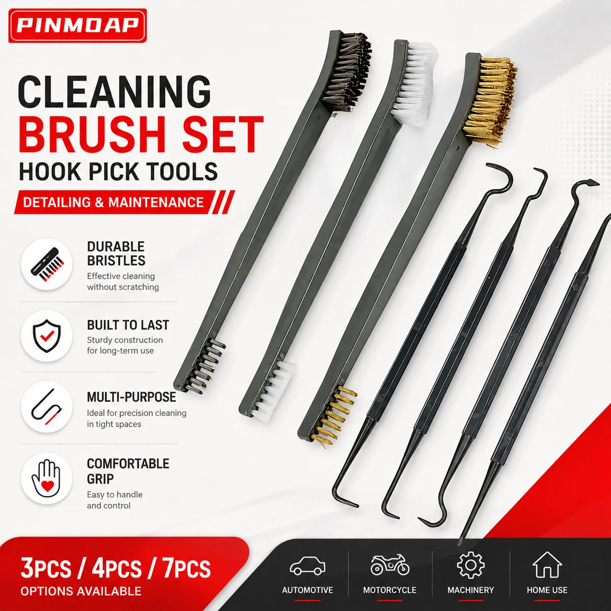 PINMOAP Detail Brush Set Double Headed Wire Brush Nylon Pick Gap Cleaning Universal Hunting Gun Cleaning Kit Tools 3/4/7PCS