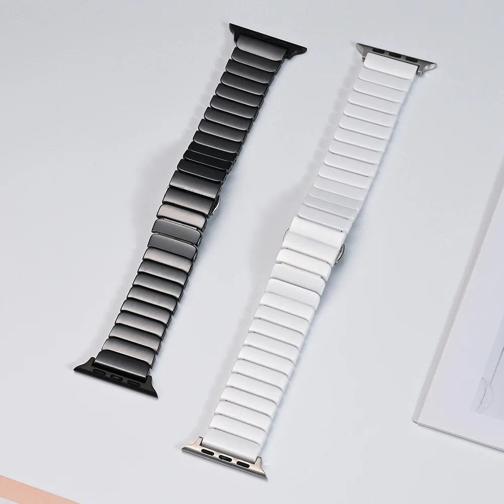 Ceramic Strap for Apple Watch Band 45mm 41mm 44mm 40mm 49mm 42mm 38mm Butterfly Clasp Wristband iWatch Series 8 Ultra 7 6 5 4 SE