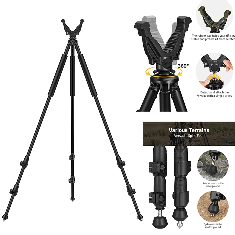 

Tripod Rest Stick with 360° Swivel V Yoke Height Adjustable 33.4" -66.9" Rests with Lever Locks for Hunting Outdoor Aluminum