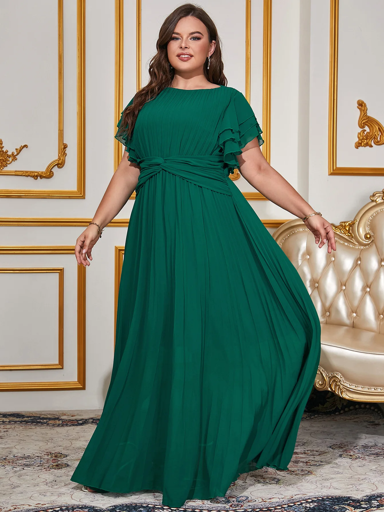 Plus Size Cascading Ruffle Mermaid Slim Evening Dresses Chiffion Formal Women Elegant Party Prom Gowns Robe De SoiréE De Mariage