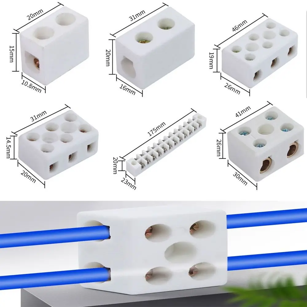 3 In 3 Out 250V 2 Position 5 Hole Ceramic Wiring Terminal Block Row 10A-150A Electrical Copper Screw Wire Connector Terminals