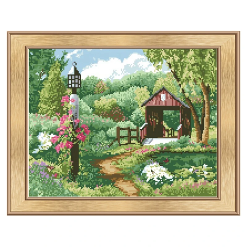 

Для длинного покрытого моста в парке для вышивки крестиком, вы можете выбрать ткань для вышивки High-CT.