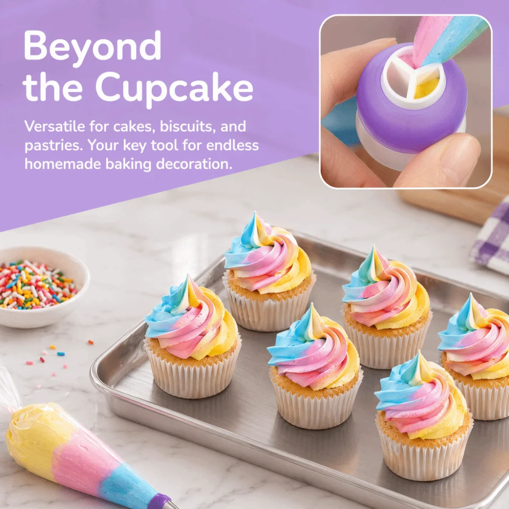 Food Grade PP Cake Decorating Tips Set Extrusion Type Smooth Edge Russian Nozzle Converter Lightweight 3 Color Swirl Feature