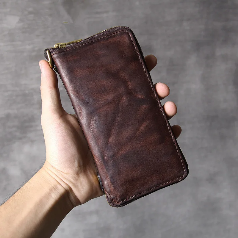 

Fashion Vintage Genuine Leather Multifunctional Men's Long Clutch Wallet Simple Natural Real Cowhide Ladies Phone Coin Purse