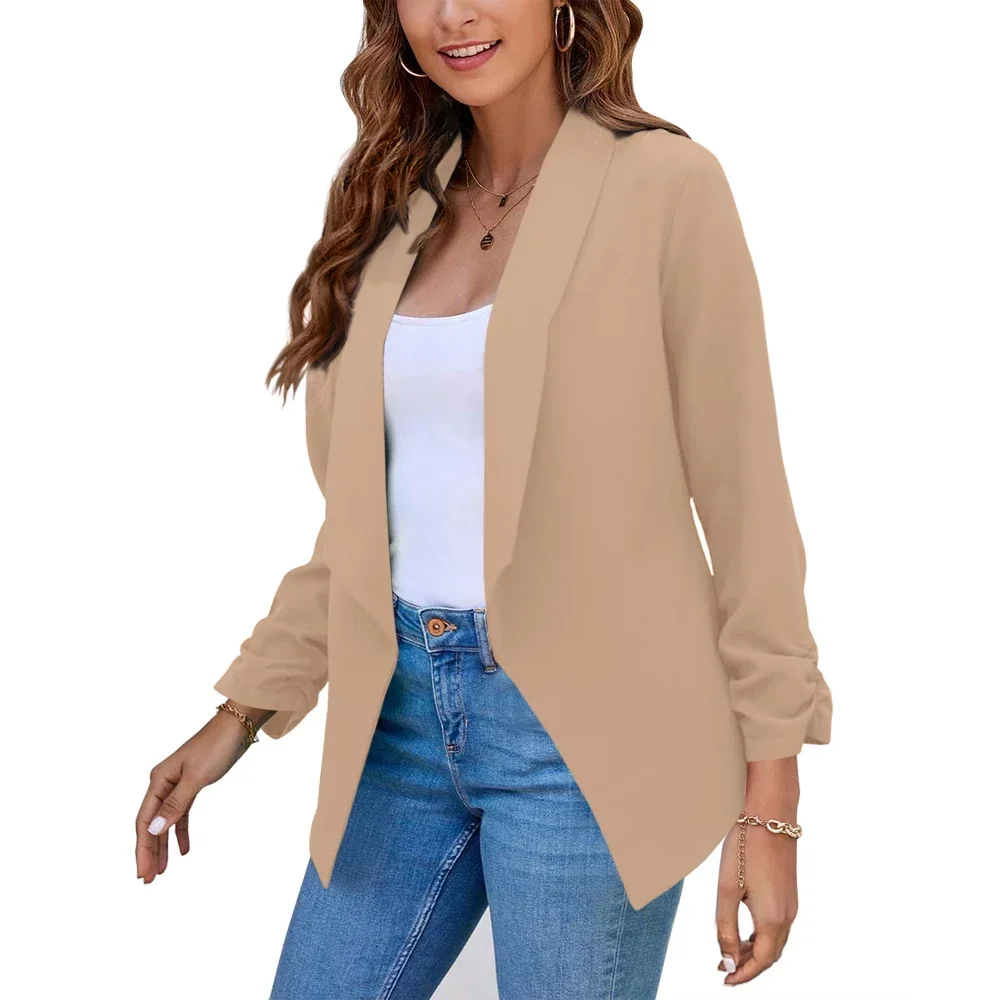 Zomer Zwarte Blazers Vrouwen 2025, Vrouwelijke Kantoor Dame Negen Kwart Blazer Open Stitch Dames Slanke Jassen Femme Dames Notched Tops