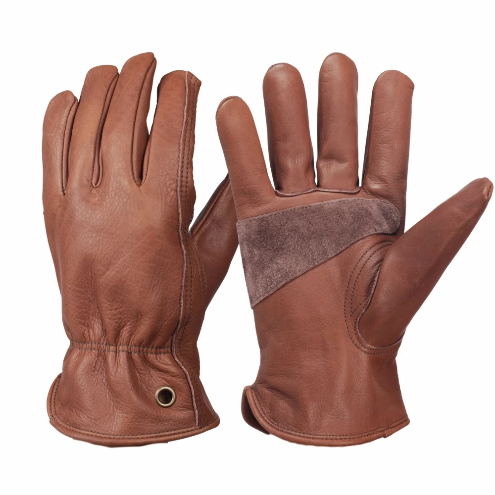 Retro Cowhide Leather Work Gloves for Men Women Reinforced Durable Utilit Gloves for Gardening Construction Yard Work Farm Work