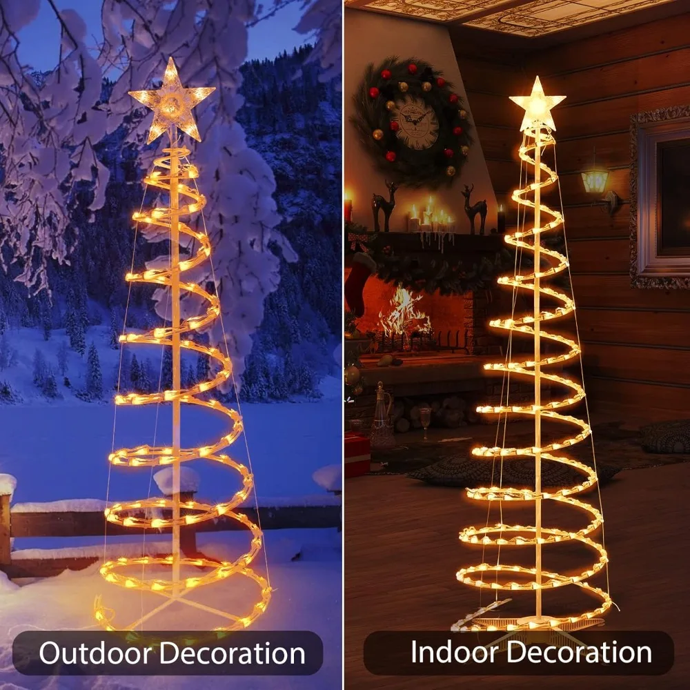 A Set of 3-spiral Outdoor Lighting Christmas Tree, 3/4/6-foot Christmas Lights with 7-inch LED Foldable Spiral Tree Lights