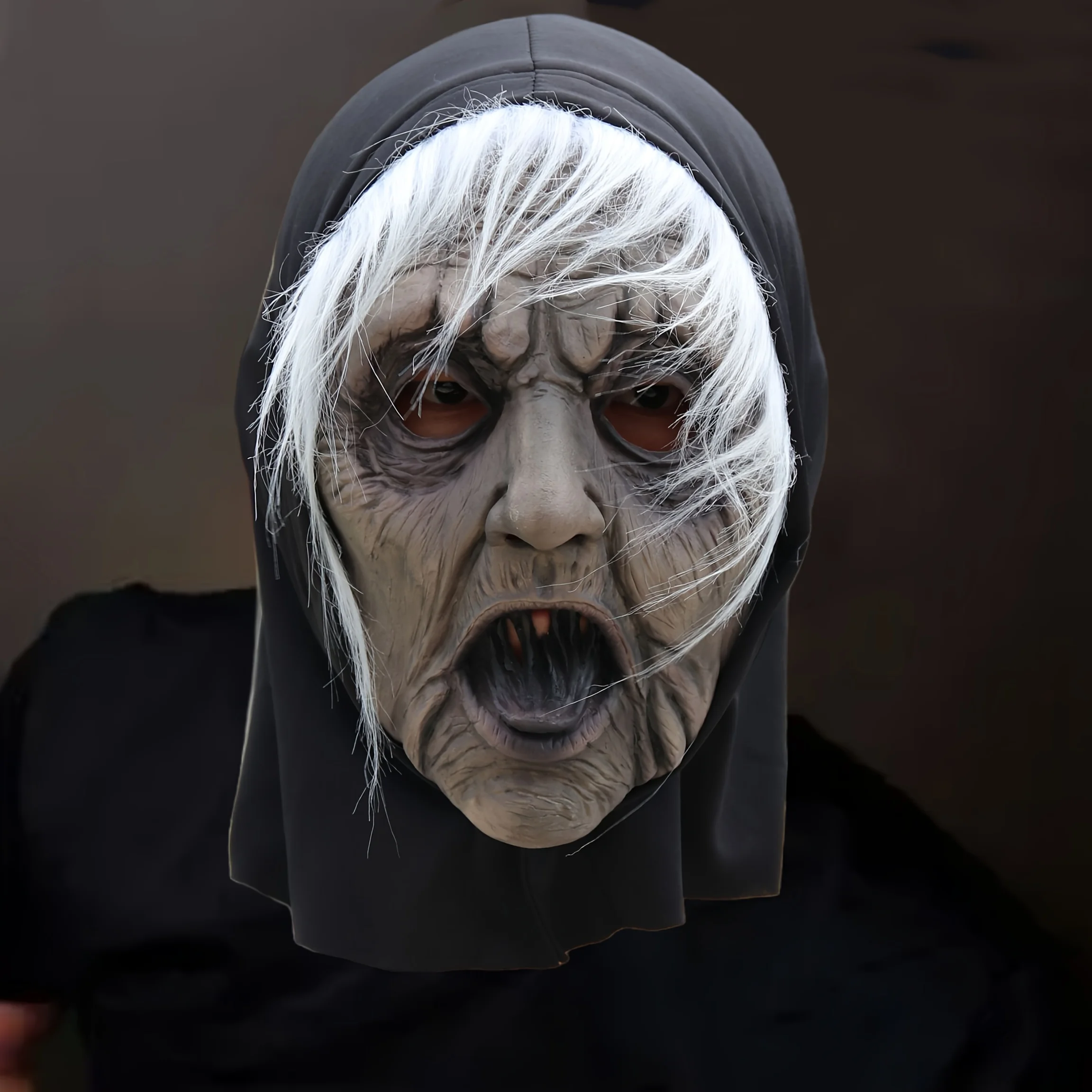 

Realistic Witch Mask, Natural Latex Fashionable Style, Black Headscarf Suitable for Role-playing and Horror Themes