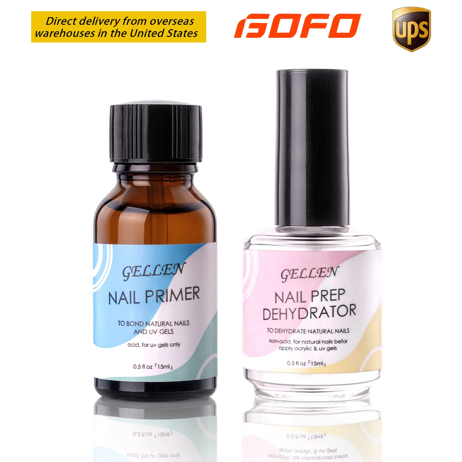 

GELLEN 15 мл, набор из 2 шт. праймер-дегидратор для ногтей, безкислотная подготовка ногтей для прочного сцепления акриловых и гелевых ногтей, для салонов и домашнего маникюра