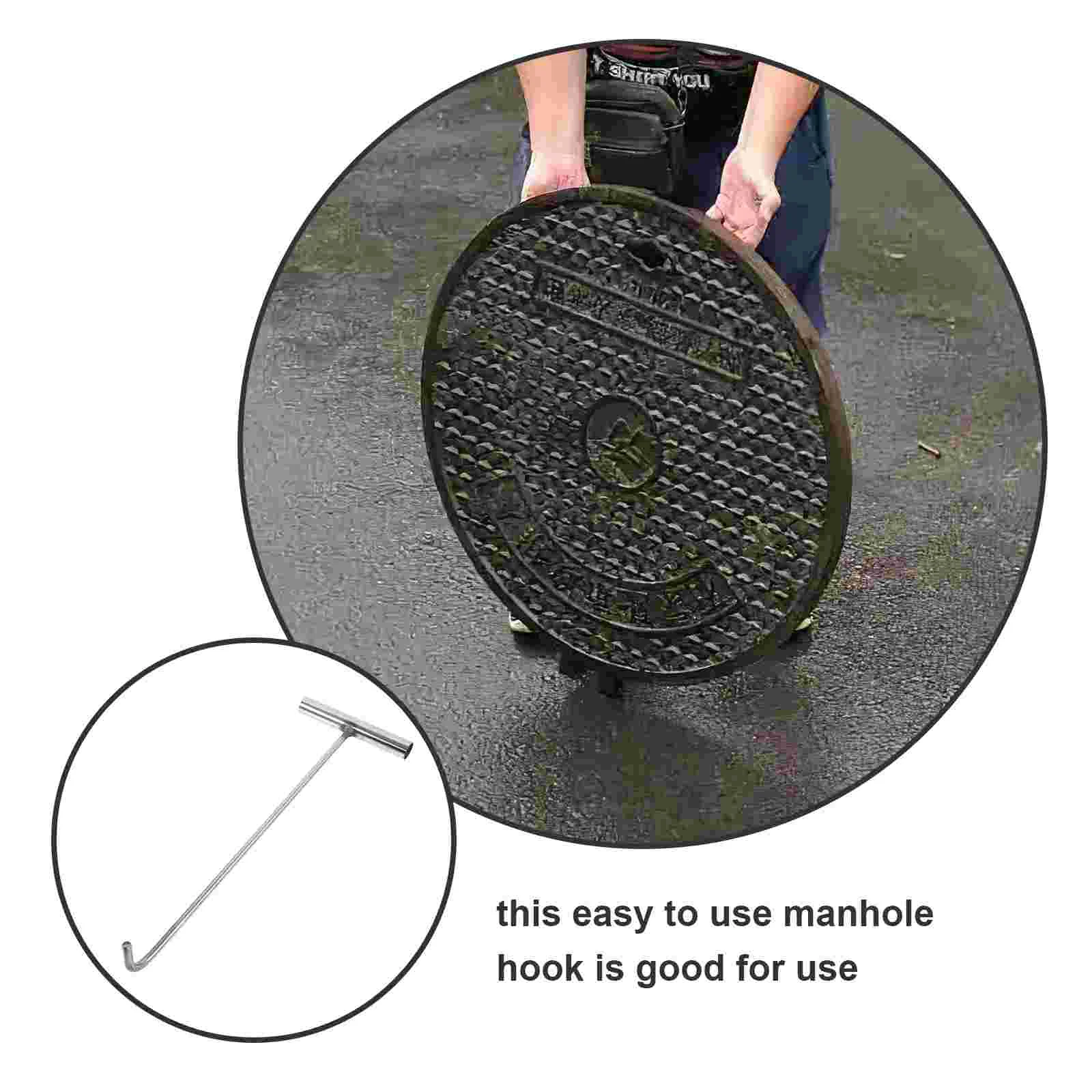 T-hook Door Lifting Tools Manhole Cover Lifter Practical Stainless Steel Shape For Heavy-Duty