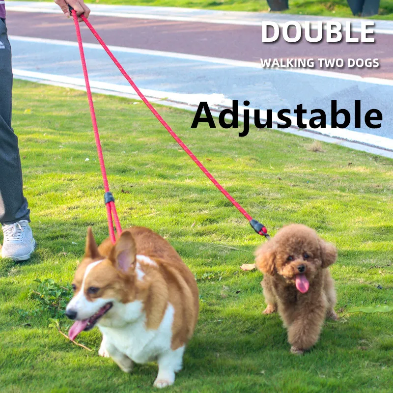 Dog Leash Hands Free Dogs Leash Reflective Leashes for Dog Walking Running Rope 2.4M Long Adjustable Double Leashes Dogs Ropes