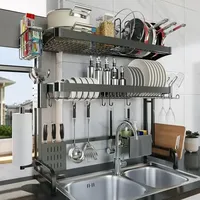 3 Tier Stainless Steel Over Sink Dish Drying Rack Adjustable Length Kitchen Drainer Organizer