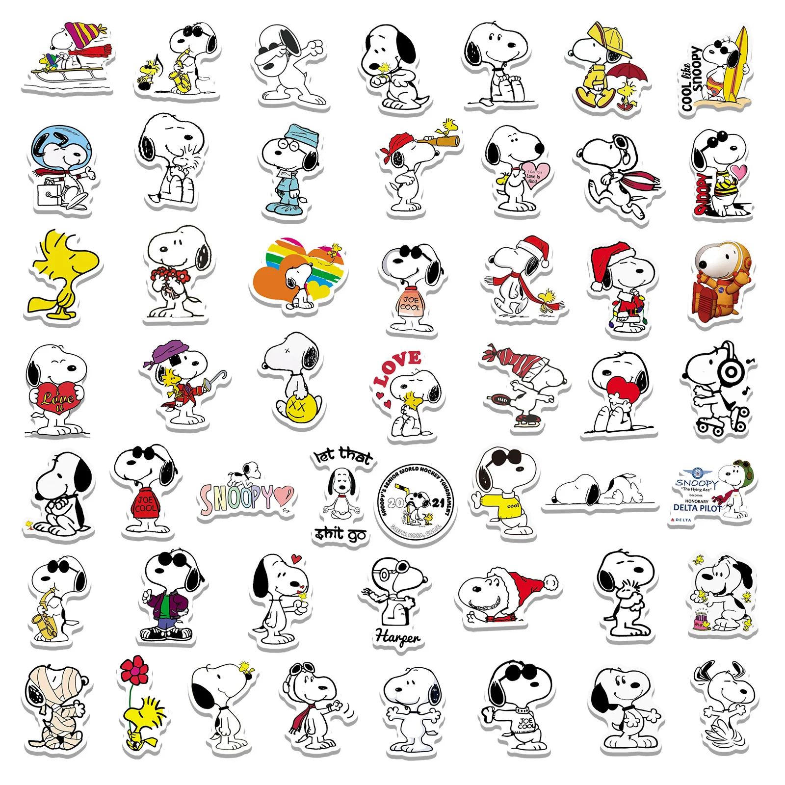 50pcs Snoopy Stickers Mix Cartoon Anime Graffiti Decals Laptop Phone Bottle Luggage Skateboard Cute Kids DIY Waterproof Decals